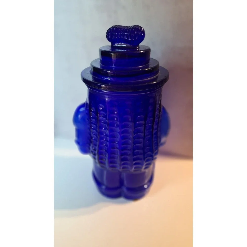 Vintage Planters Mr. Peanut Cobalt Blue Glass Cookie Jar with Lid 13 Inch USA